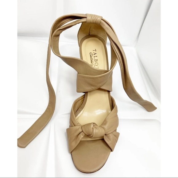 Talbots Womens Sz 9 B Nude Soft Leather Knotted Strappy Tie Block Heel Sandal - Picture 6 of 15